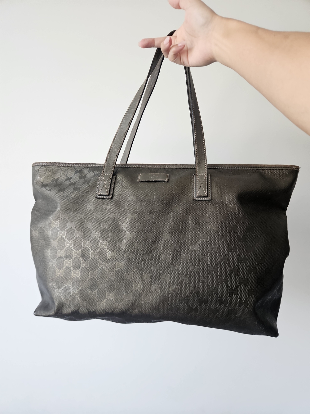 Gucci Brown Monogram Tote with Leather Trim